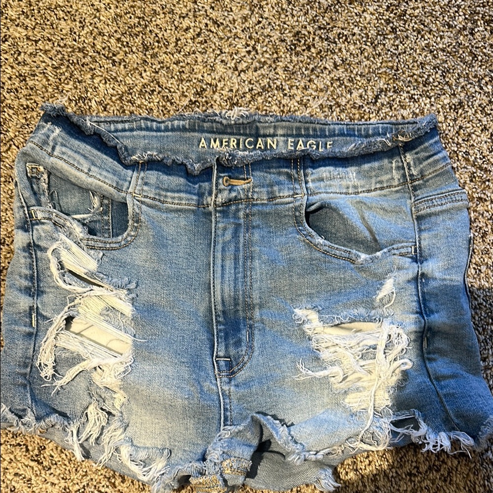 American Eagle Outfitters Blue Distressed Jean Shorts